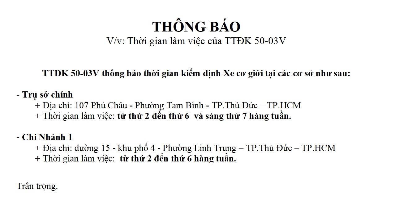 IThông báo thời gian làm việc của TTĐK 50-03V