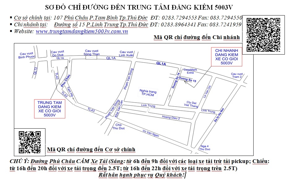 ISƠ ĐỒ CHỈ ĐƯỜNG ĐẾN TRUNG TÂM ĐĂNG KIỂM 5003V